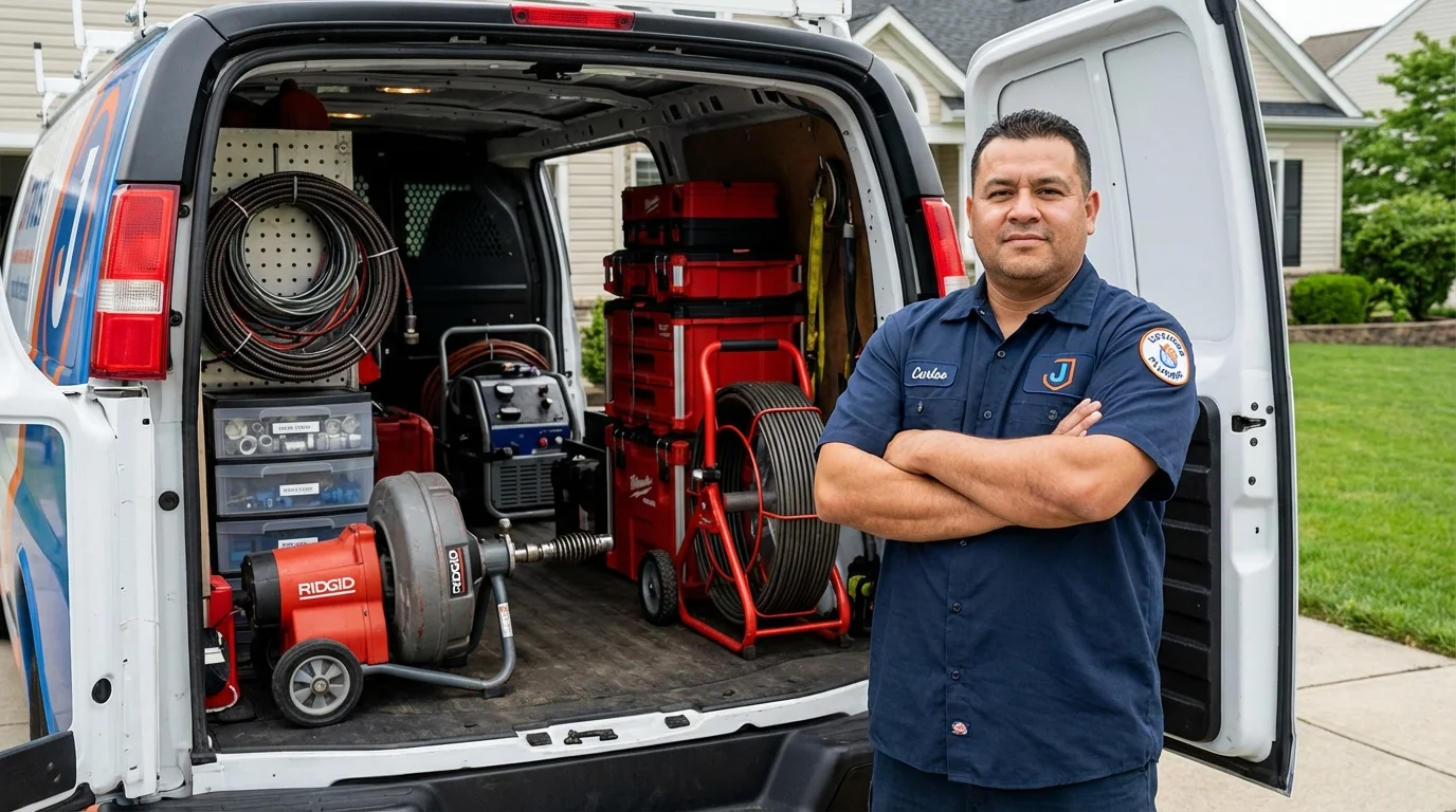 Professional drain cleaning equipment and Johns Plumbing LLC plumber in Ina